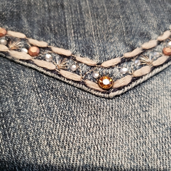 Grace In LA NEW Embellished Jewel Stud Bead Mesh Slim Bootcut Jeans Denim Womens - Picture 14 of 16